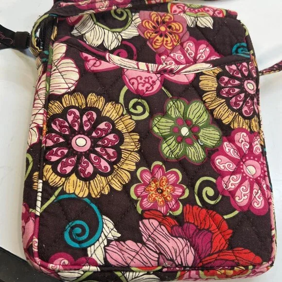 Women Vera Bradley Quilted Floral Crossbody Purse Wallet Small Shoulder Bag Pink - Picture 6 of 6